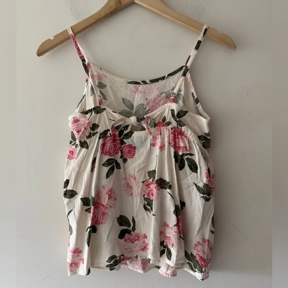 Old Navy Girls Adjustable Tie Back Cami White and Pink Rose Floral‎ Print